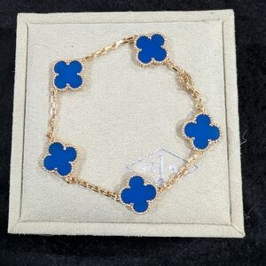 Van Cleef & Arpels Blue Agate Gold Clover Bracelet